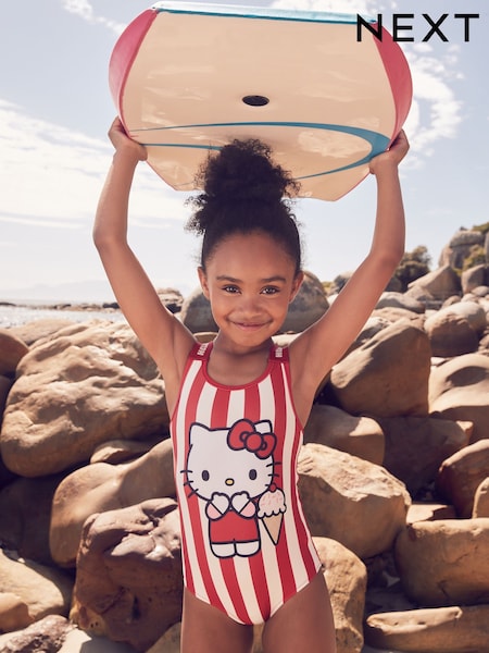 أحمر/بيج فاتح خطوط - Hello Kitty License Swimsuit (3-16yrs) (AH1101) | ‏79 ر.ق. - ‏104 ر.ق.