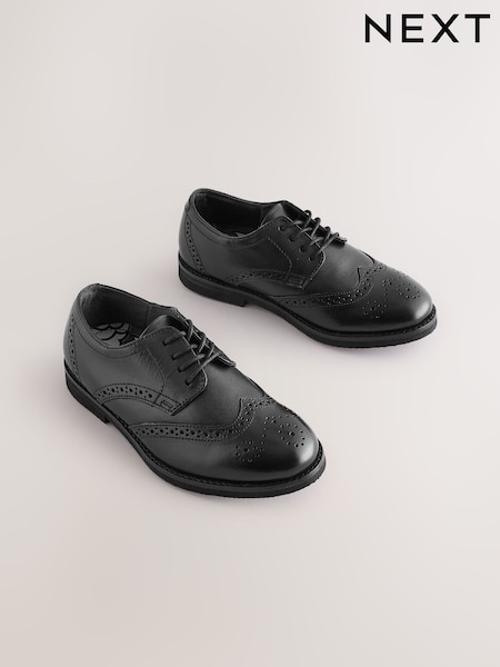 Black Wide Fit (G) Smart Leather Brogue Shoes (AH1107) | €39 - €41