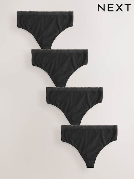 Black Scallop Logo High Waisted Thong Logo Knickers 4 Pack (AH1125) | €24