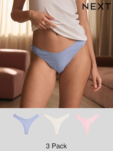 Sininen/Vaaleanpunainen/Cream - Pointelle Knickers 3 -paketti (AH1153) | €21
