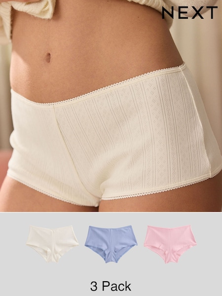 Blue/Pink/Cream Boyshort Pointelle Knickers 3 Pack (AH1154) | €27