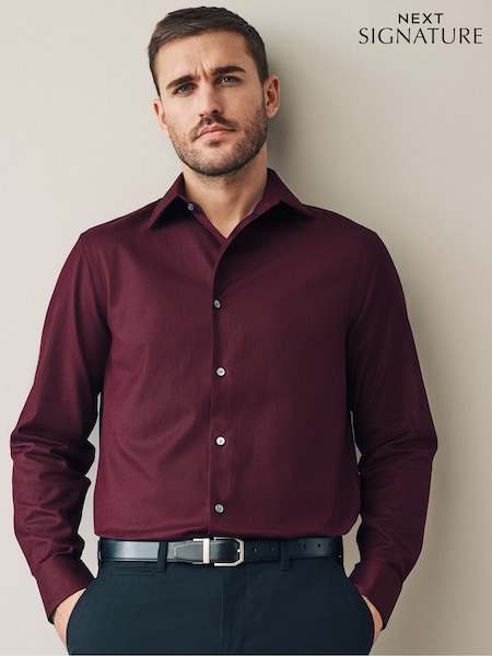 Burgundy Red Regular Fit Signature 100% Cotton with Textured Smart Shirt (AH1169) | 193 QAR