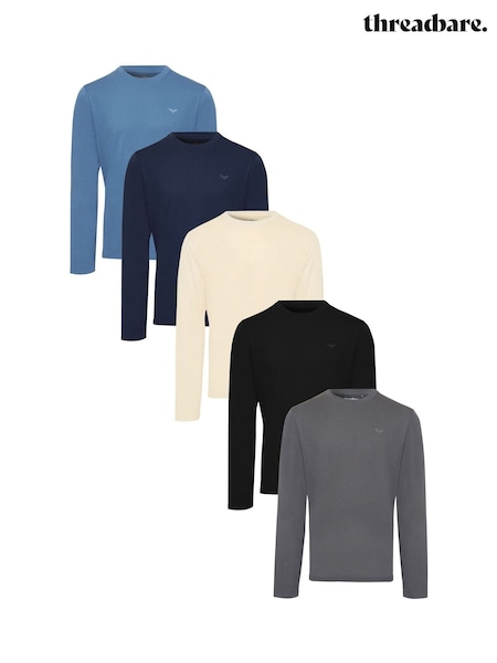 Threadbare Blue Assorted Long Sleeve 100% Cotton T-Shirts 5 Pack (AH1175) | €84