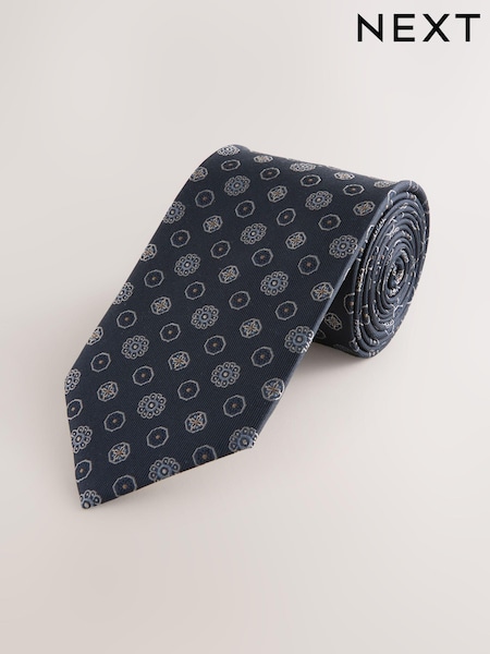 Dark Navy Printed Silk Tie (AH1198) | 65 QAR