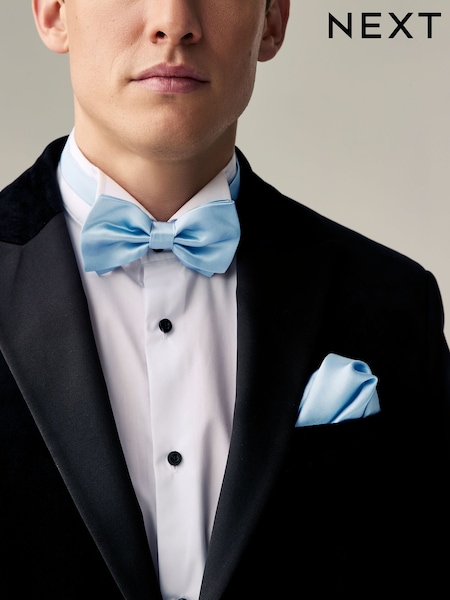 Blue Silk Bow Tie With Pocket Square (AH1204) | AZN 62
