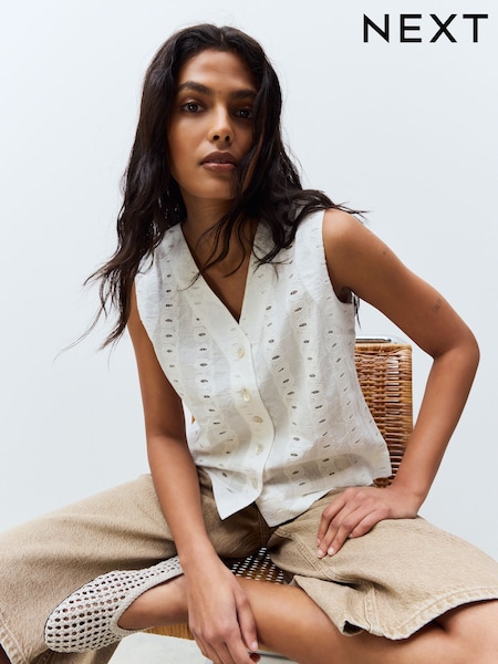 Valkoinen - Broderie anglise Liivi (AH1208) | €31