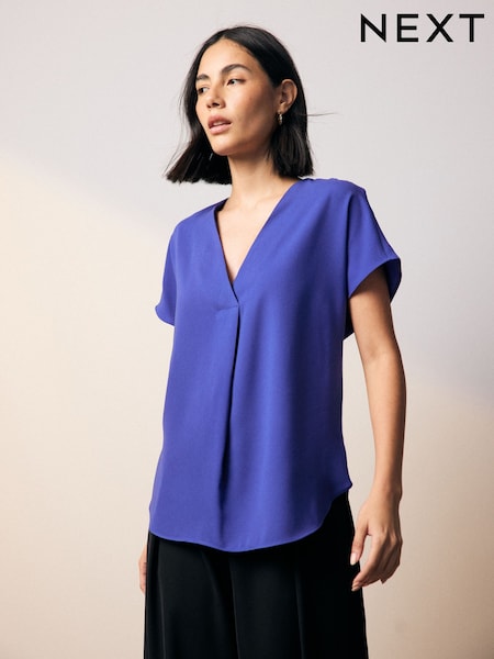 Blu cobalto - Relaxed Fit Short Sleeve Overhead V-neck Blouse (AH1292) | € 32