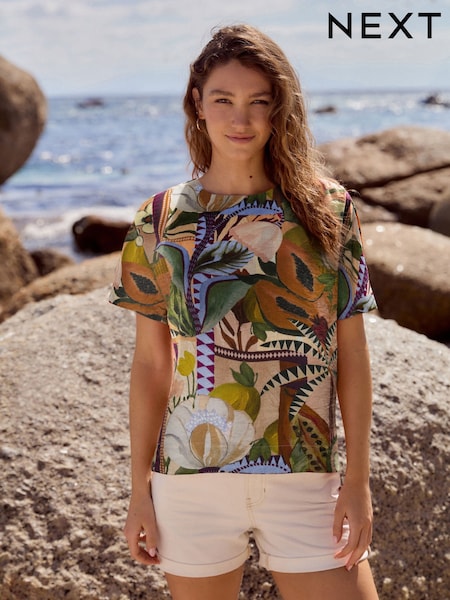 Hedelmät Printti; kuvio - Textured Boxy T-Shirt (AH1294) | €33