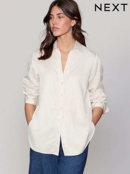 Neutral Satin Linen Open Neck Shirt (AH1300) | €43