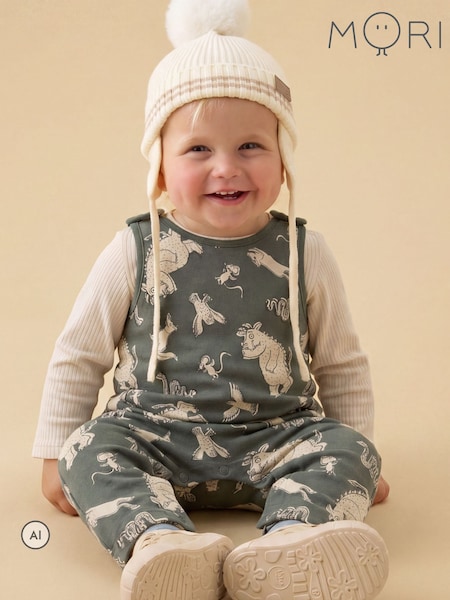 Green - Mori Khaki Gruffalo Print Sleeveless Dungarees