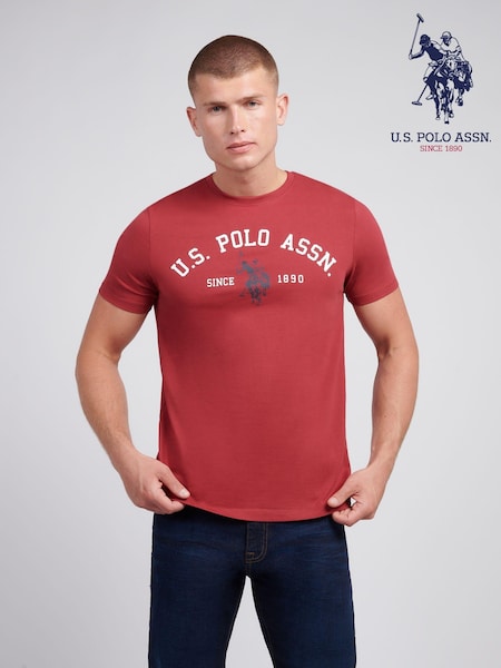 U.S. Polo Assn Red U.S. Polo Assn. Mens Signature 100% Cotton Arch Print White T-Shirt (AH1367) | AED146
