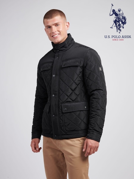 U.S. Polo Assn Black U.S. Polo Assn. Mens Diamond Quilted Funnel Black Jacket (AH1370) | ₪629