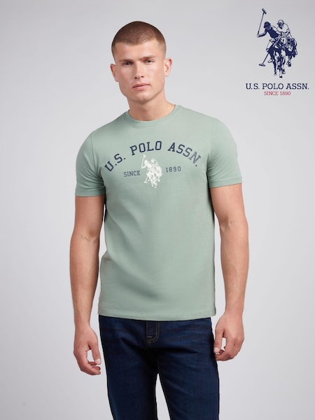 U.S. Polo Assn Green U.S. Polo Assn. Mens Signature 100% Cotton Arch Print White T-Shirt (AH1376) | 124 QAR