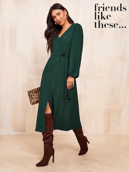 Friends Like These Green Petite Ladder Trim Textured Midi Dress (AH1381) | €31