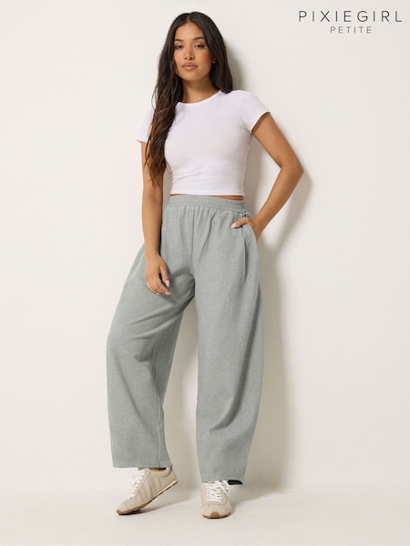 Grey - Pixiegirl Petite Brushed Barrel Leg Trousers