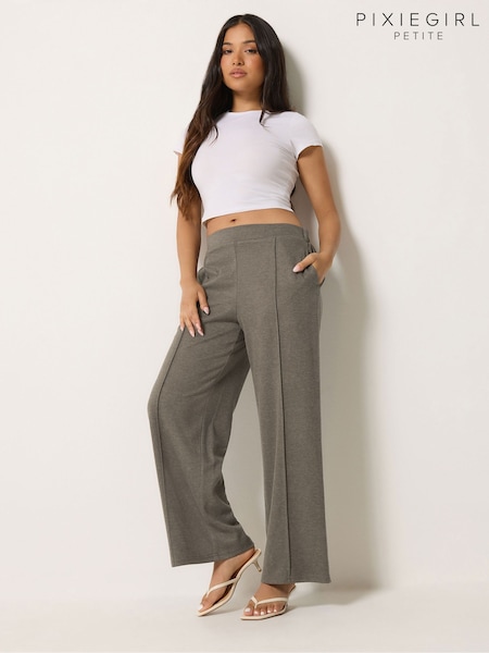 Brown - Pixiegirl Petite Brushed Pintuck Wide Leg Trousers