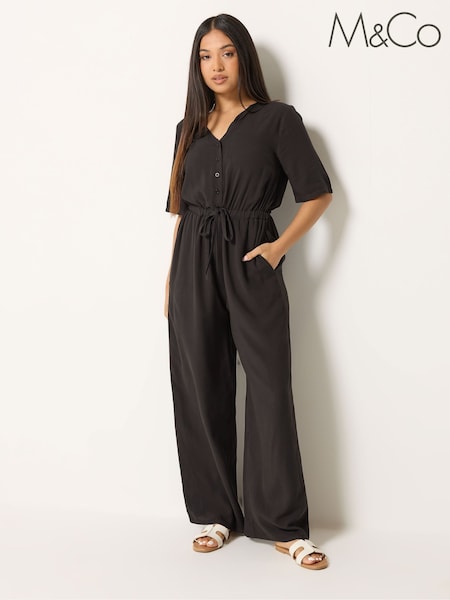 Blue - M&co Petite Short Sleeve Jumpsuit