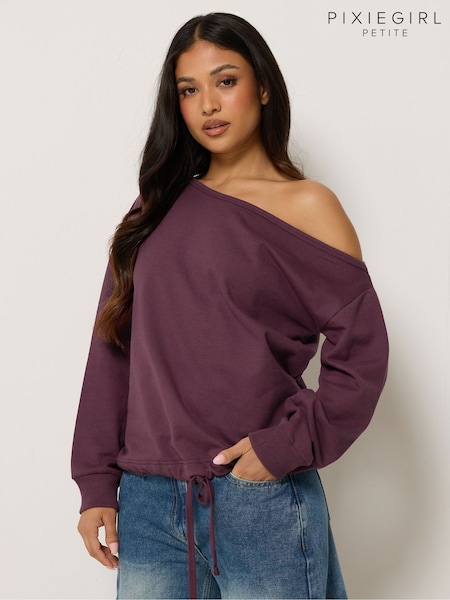 Purple - Pixiegirl Petite Off Shoulder Sweatshirt