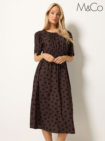 Brun - M&co Spot Print Short Sleeve Dress