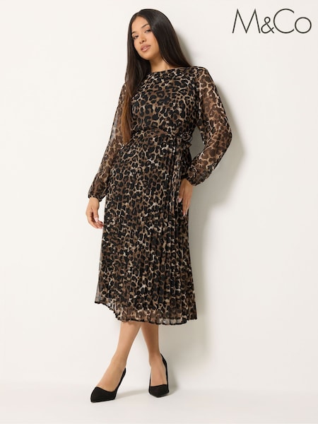 Ruskea - M&co Petite Printed Pleated Chiffon Dress