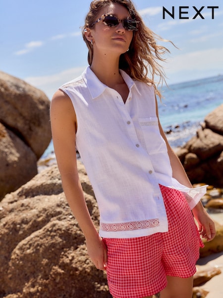 White Sleeveless Shirt With Linen (AH1509) | €29