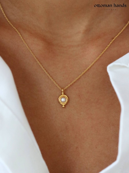 Gold Tone June - Ottoman Hands Birthstone Pendant Necklace
