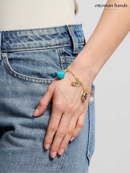 Aur - Ottoman Hands Cornicello Evil Eye And Turquoise Charm Bracelet