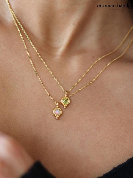 Gold - Ottoman Hands October Birthstone Pendant Necklace