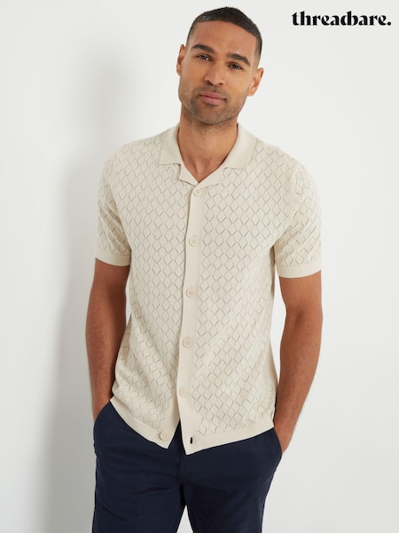 Threadbare Bleach 100% Cotton Pointelle Revere Collar Short Sleeve Knitted Shirt (AH3093) | €17