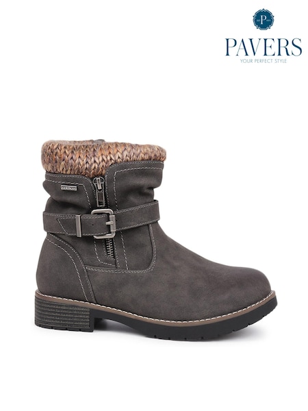 Pavers Grey Knitted Cuff Ankle Boots (AH3099) | €71
