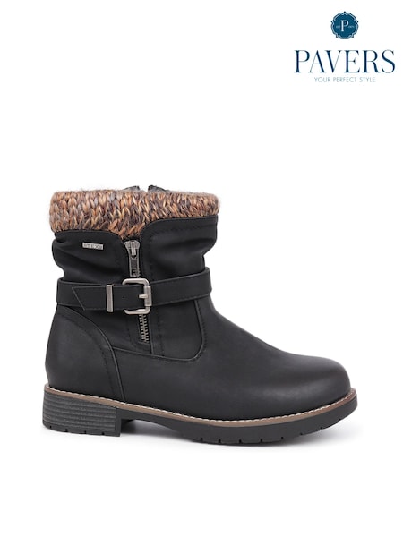 Pavers Black Knitted Cuff Ankle Boots (AH3406) | €71