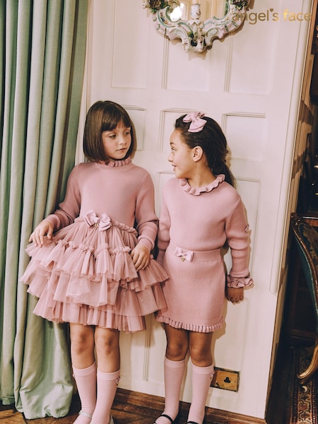 Angels Face Pink 100% Cotton Elin Long Sleeve Knit With Tulle Dress (AH3463) | ‏553‏₪ - ‏603‏ ₪