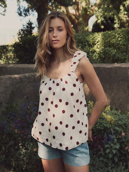 Кремовый - Laura Ashley Saxby Spot Cotton Bubble Strap 100% Cotton Top (AH3492) | €38