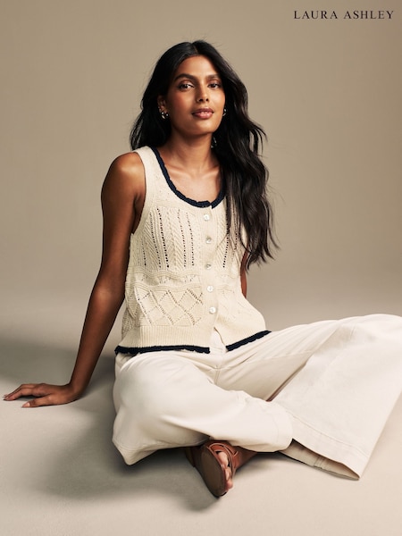 Laura Ashley Cream Crochet Knitted Top (AH3531) | $48