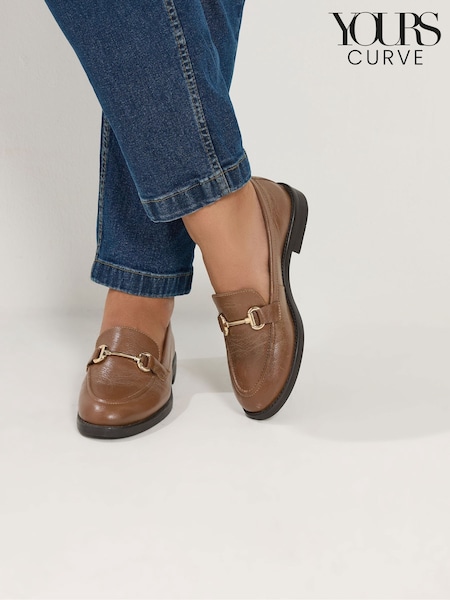 Brown - Yours Curve Snaffle Trim Leather Loafers