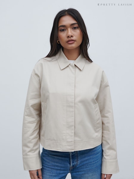 Pretty Lavish Stone Isla Cropped Trench Coat (AH3587) | €95