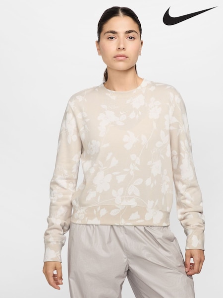 Nike Light Wood Natural Sportswear French Terry Floral Print Crew-Neck Sweatshirt (AH3594) | €77