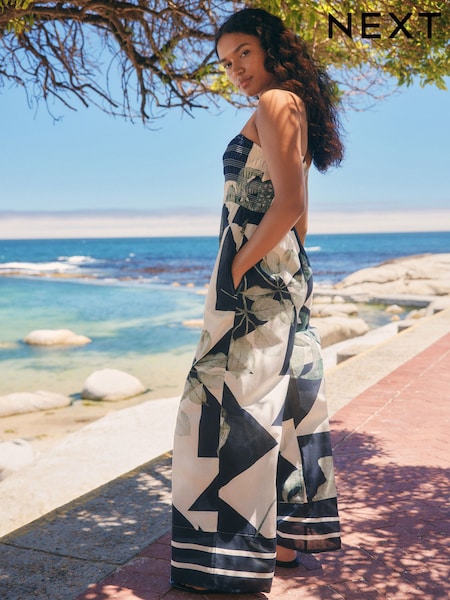 Monochrome Shirred Bandeau Jumpsuit (AH3608) | 198 QAR