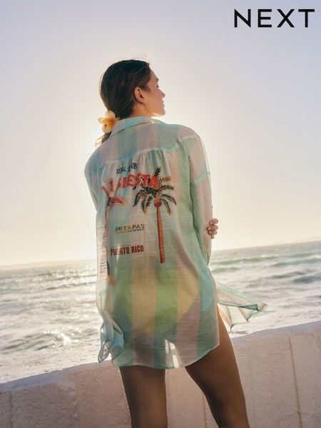 Mint Green 100% Cotton Beach Shirt Cover-Up (AH3616) | $43
