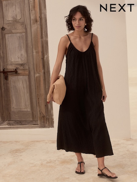 שחור - Textured Jersey Maxi Dress (AH3633) | ‏113‏₪