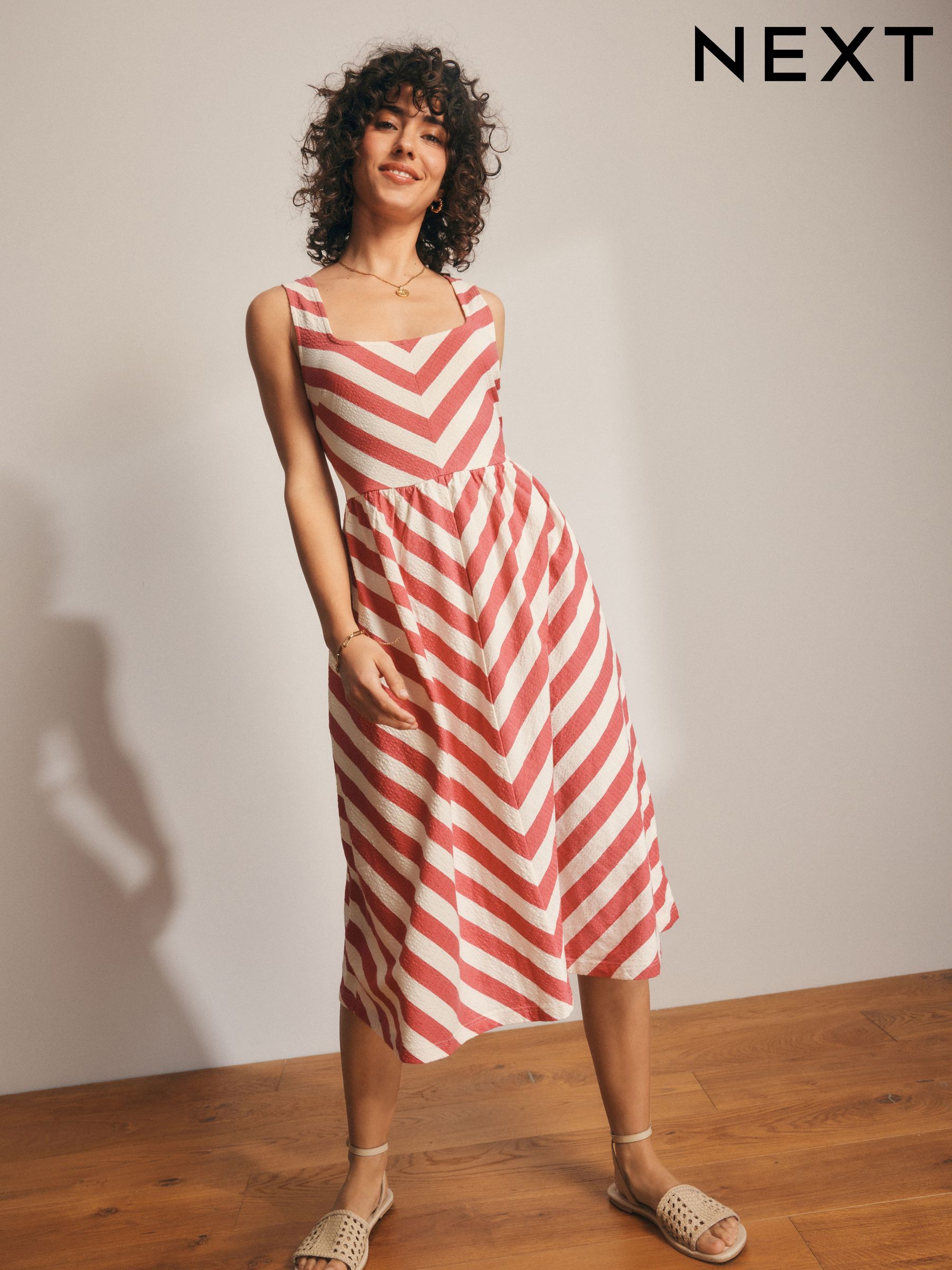 定番のお歳暮 Women's Summer Dress Stripe V-Neck 100% Cotton Dresses ワンピース