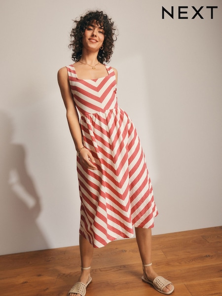 Coral/Ecru Jersey Midi Summer Dress (AH3634) | €28