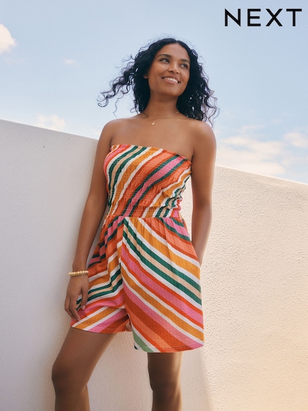 Rosa/naranja - Bandeau Shirred 100% Cotton Playsuit (AH3638) | 33 €