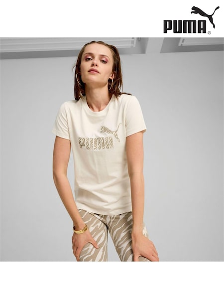Puma White Womens ESS+ ANIMAL 100% Cotton T-Shirt (AH3751) | €29