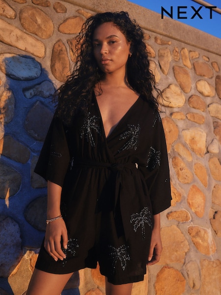 Negro - Sequin Palm Detail Playsuit (AH4001) | 99 €