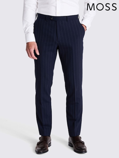 MOSS Blue Tailored Fit Stripe Performance Trousers (AH4022) | 544 QAR
