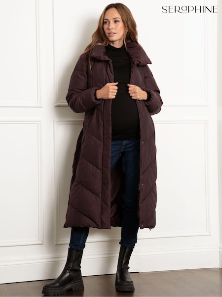 Seraphine Maternity Belted Chevron Puffer Brown Coat (AH4055) | €313