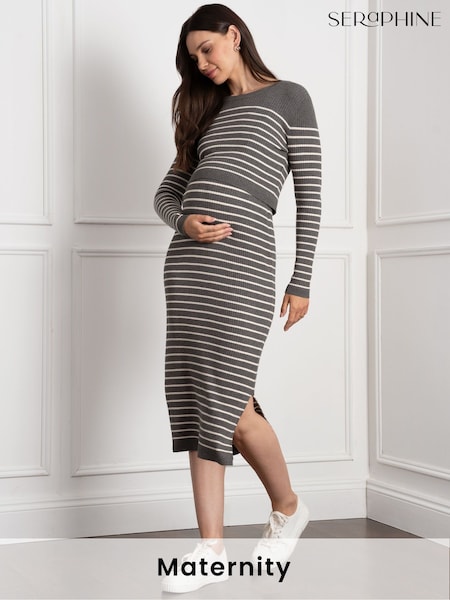 Seraphine Grey Layered Knitted Maternity Dress (AH4057) | AED218
