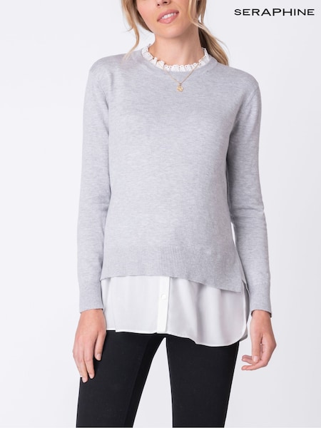 Seraphine Grey Maternity Broderie Collar Jumper (AH4059) | €83