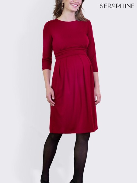 Seraphine Red 3/4 Sleeve Nursing And Maternity Pleat Detail Dress (AH4063) | €71